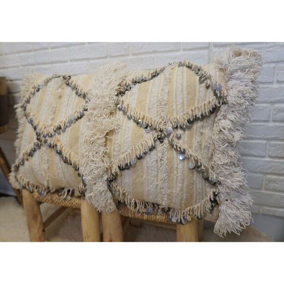 White Vintage Berber Handira Pillow Moroccan Wedding Blanket Cushion 03YS00223 - Picture 5 of 10